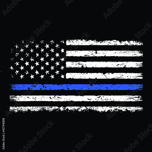 Distressed Thin Blue Line American Flag T-Shirt Vector Design, Police Line, Blue Lives Matters, Back the Blue