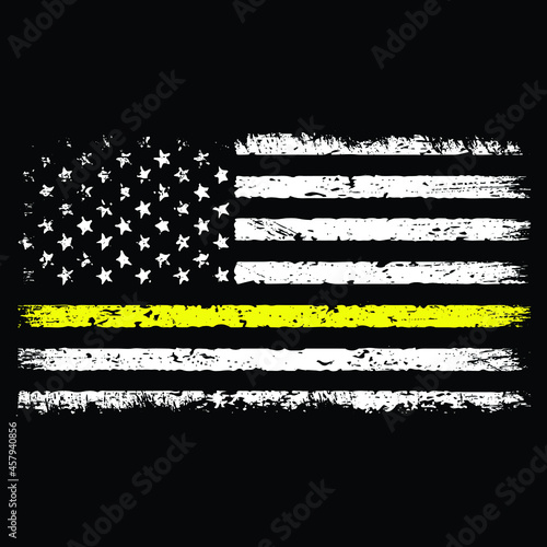 Distressed Thin Yellow Line American Flag T-Shirt Vector Design