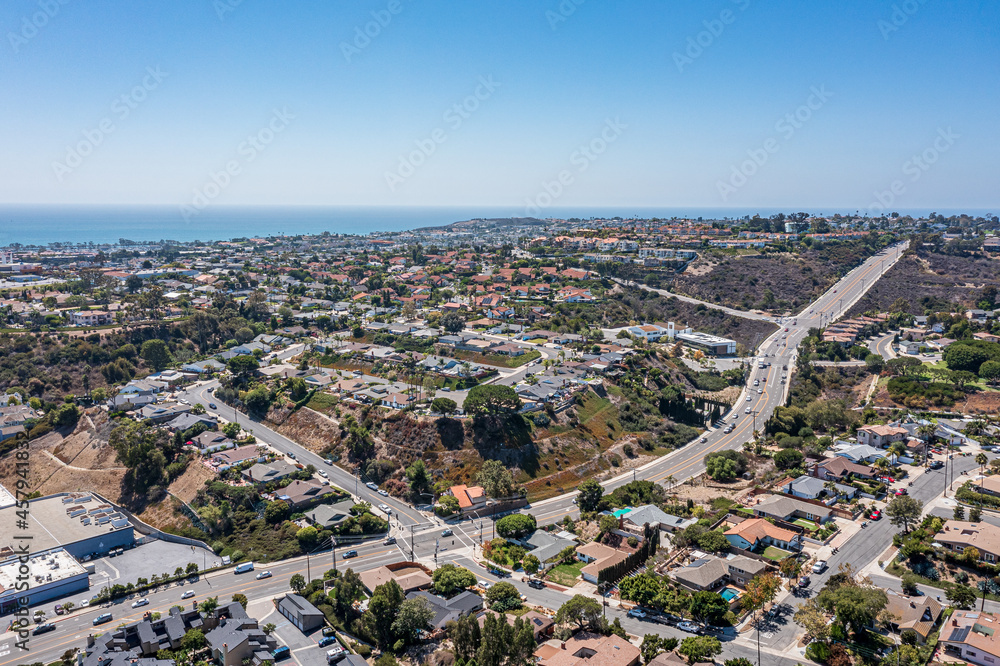 Aerial view of a coastal community in southern California