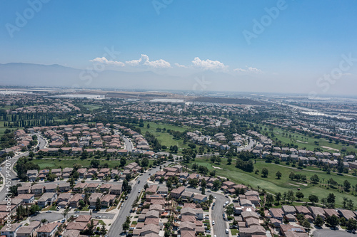 Aerial view southern California master planned community and golf course.