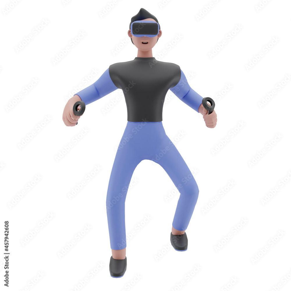 3d rendering gesture of man playing video games using virtual reality headset 3d rendering gesture of man playing video games using virtual reality headset