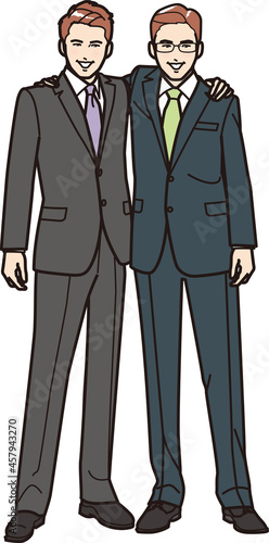 肩を組むビジネスマン　全身