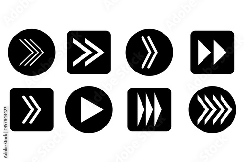 White arrow right on black background. Web icon set. Cursor sign. Pointer arrow icon. Vector illustration. Stock image.