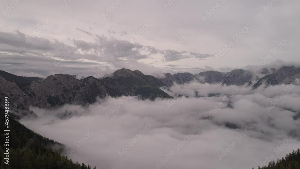 Aerials Epic Mountain Clouds Mist in Austria at Sunset Sunrise Aerials Epic Mountain Clouds Mist in Austria at Sunset Sunrise