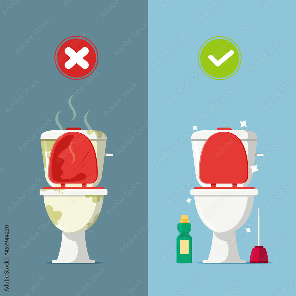 Vector illustration of the difference between a clean toilet and a