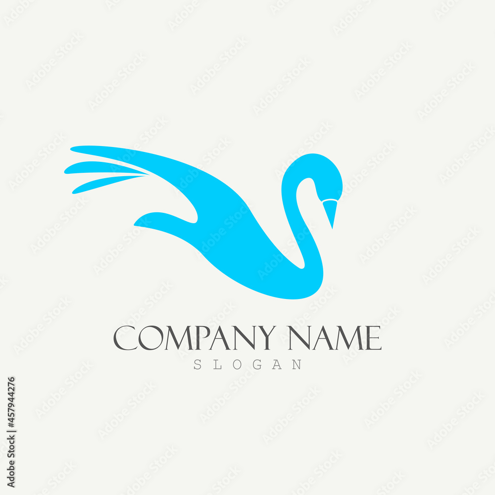 Swan bird logo creative design template color flat with hand illustration as a wing Swan bird logo creative design template color flat with hand illustration as a wing