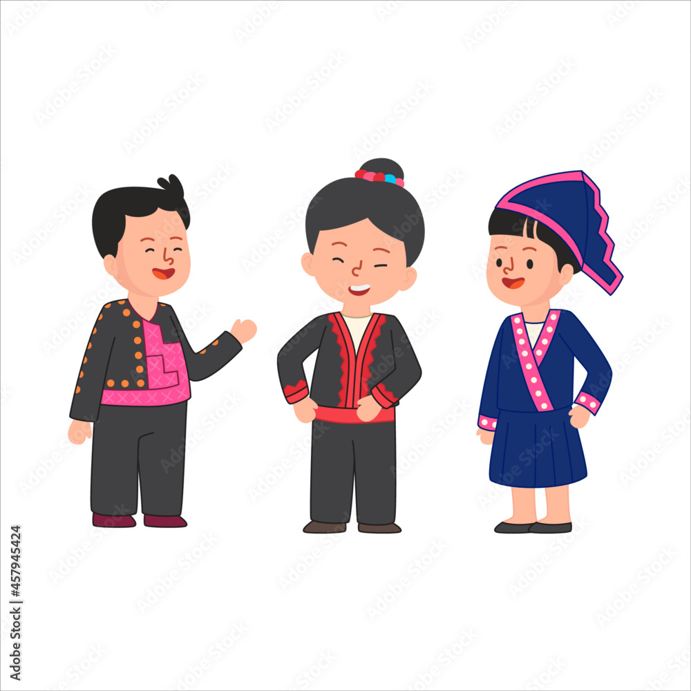 Traditional dress of Karen Hmong people living in Thailand Asia cute flat illustration Traditional dress of Karen Hmong people living in Thailand Asia cute flat illustration