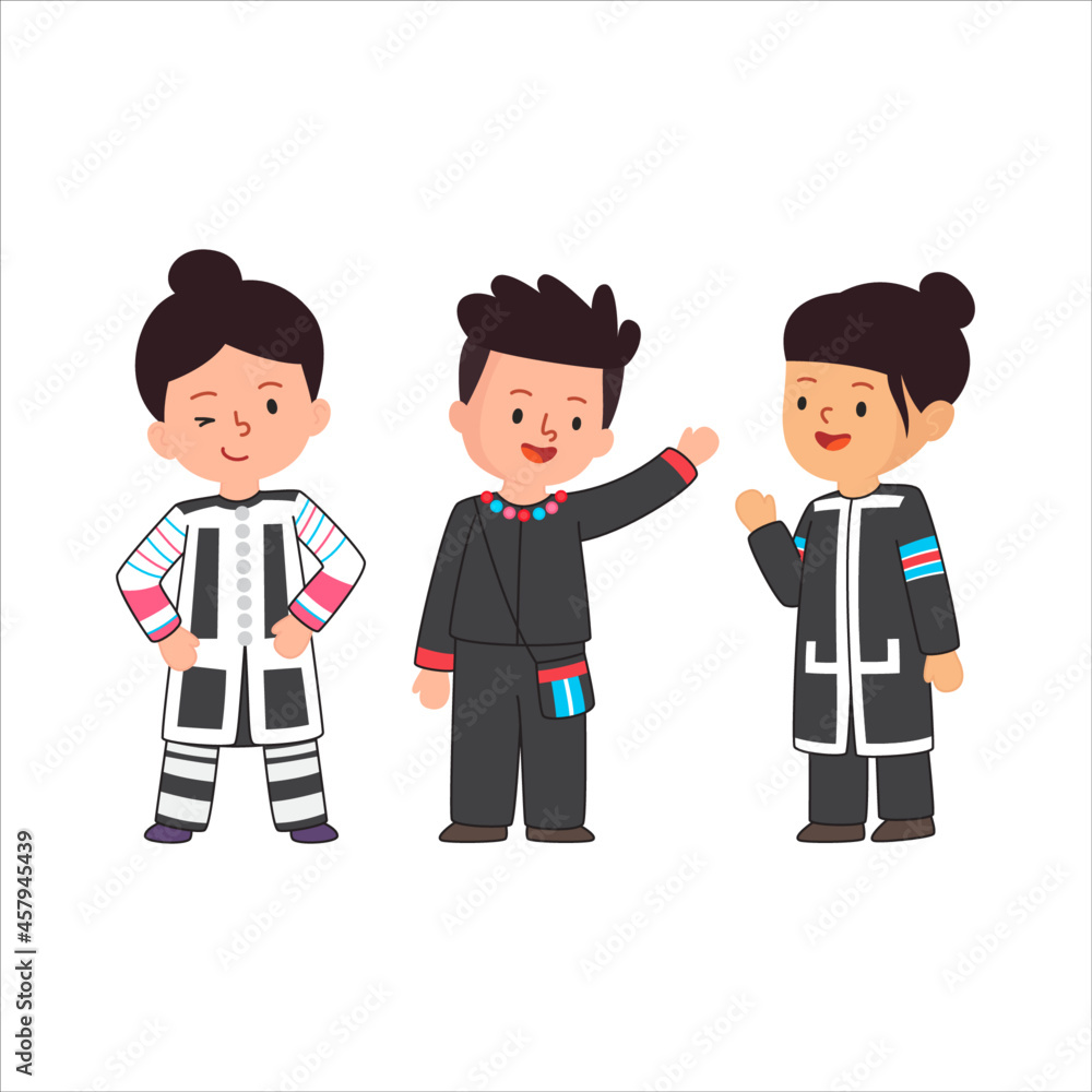 Traditional dress of Karen mousse people living in Thailand Asia cute flat illustration Traditional dress of Karen mousse people living in Thailand Asia cute flat illustration