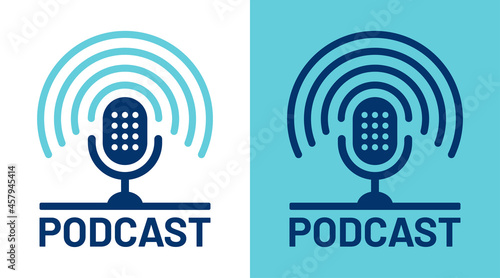 Podcast icon. Recording symbol with microphone and audio waveform vector illustration.