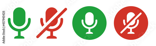 Mic button icon. Microphone icon. Mute and unmute audio microphone. photo