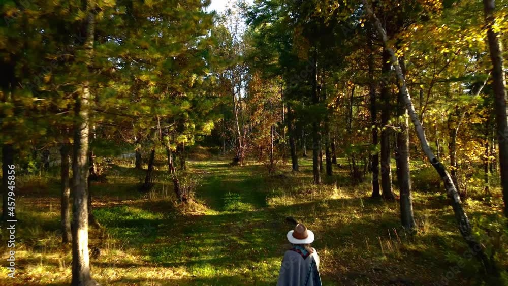 person in hat in poncho walking in the autumn park person in hat in poncho walking in the autumn park