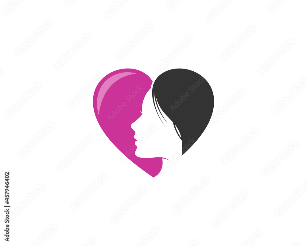 Beauty woman head in the love shape logo Beauty woman head in the love shape logo