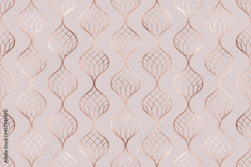 Geometric rose gold decorative pomegranate seamless pattern.