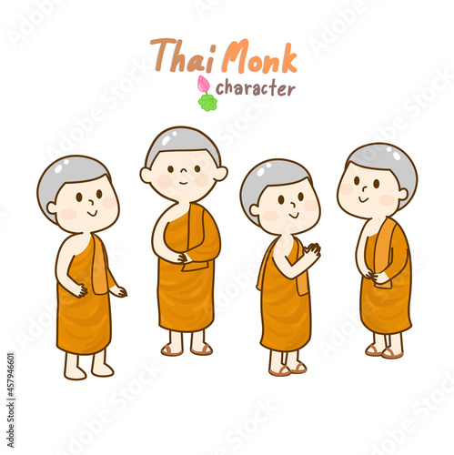  Cartoon thai monk character vector. 