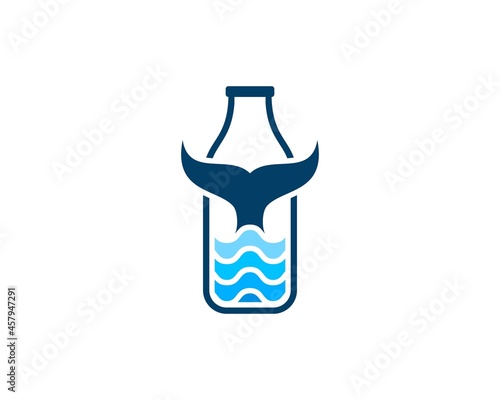Simple bottle with abstract sea wave and whale tail inside