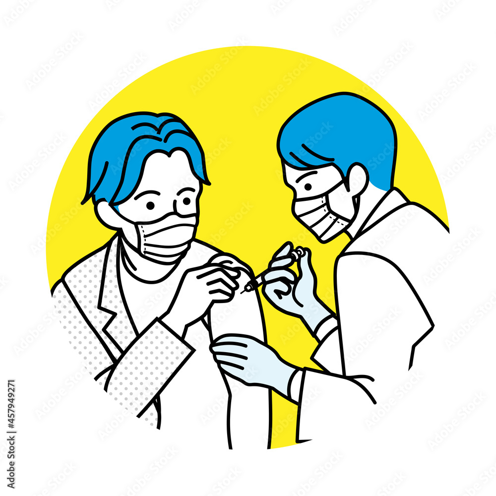 ワクチン接種　男性と男性医師 - 上半身　円形クリップアート