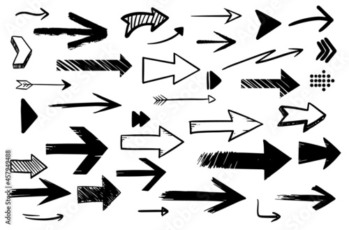 Hand drawn black arrows isolated on white background.