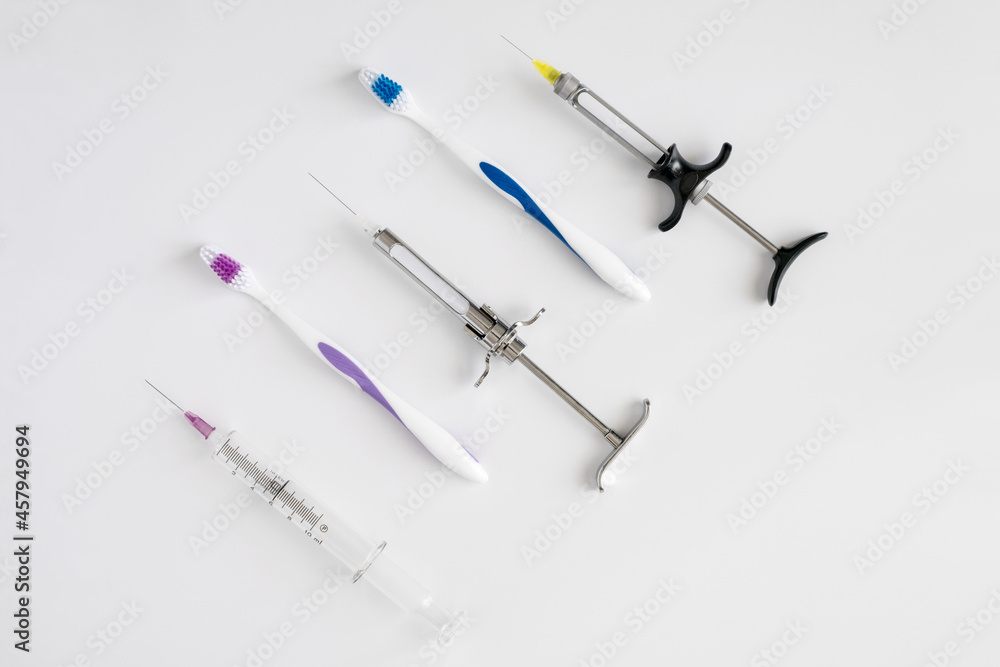 Dentistry medical tools syring on white background.