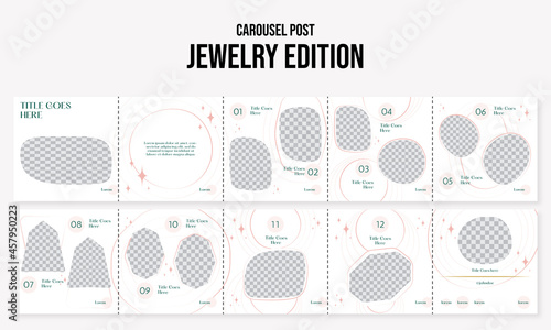 Set of editable social media instagram carousel post jewelry, gem, gold with luxury design vector template ai & eps 10