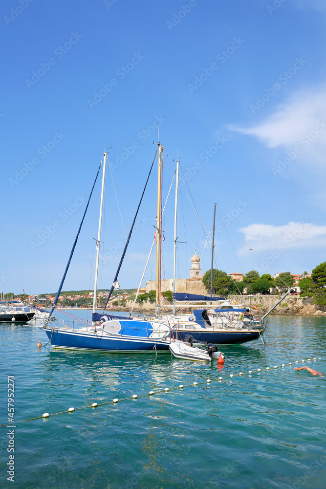Boats in the port of Krk on the island of the same name Krk on the Adriatic Sea in Croatia