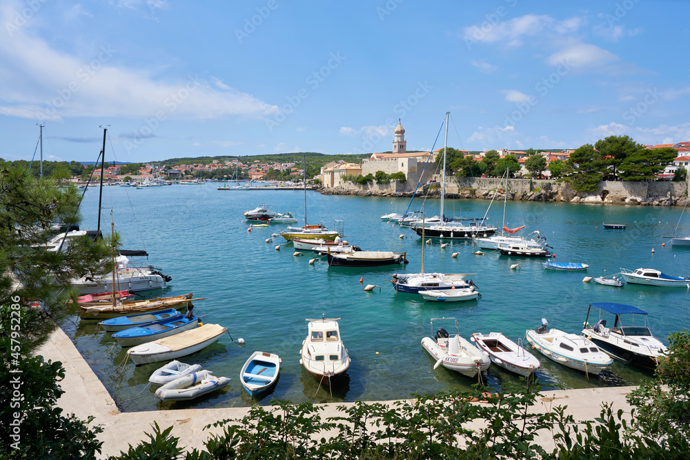 Boats in the port of Krk on the island of the same name Krk on the Adriatic Sea in Croatia