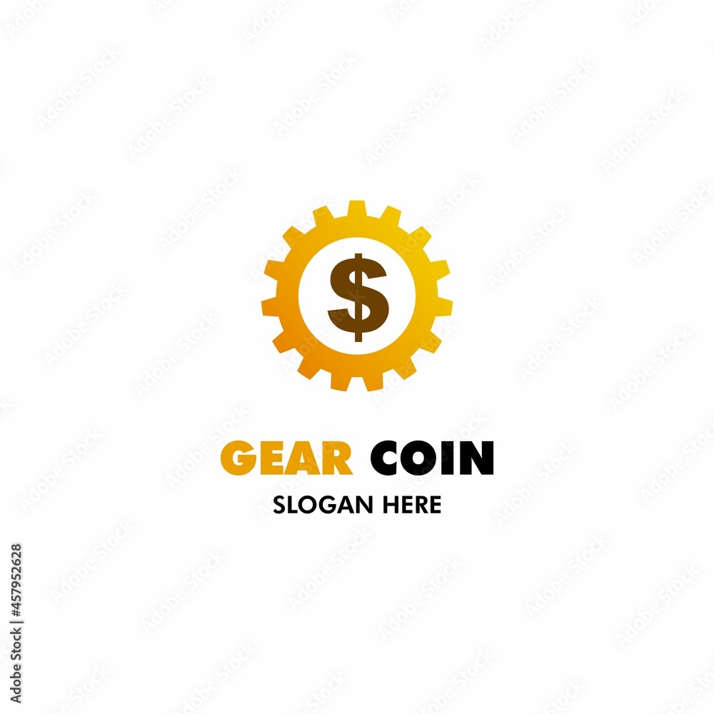 Gear coin logo design modern, gear combine with gear concept isolated background Gear coin logo design modern, gear combine with gear concept isolated background