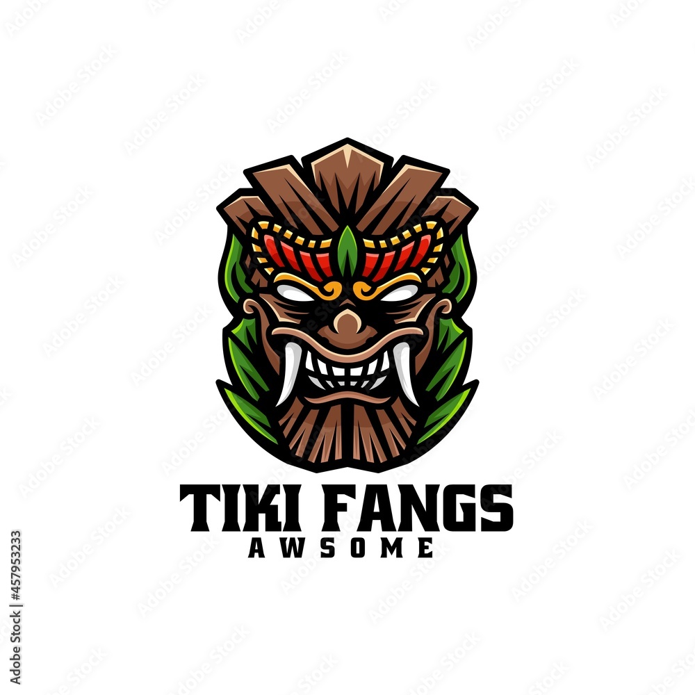 Vector Logo Illustration Tiki Simple Mascot Style.