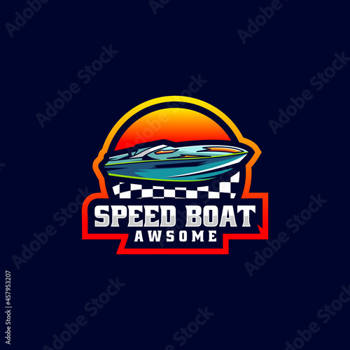 Vector Logo Illustration Speed Boat E Sport and Sport Style.