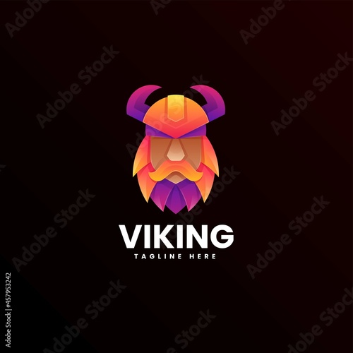 Vector Logo Illustration Viking Gradient Colorful Style.