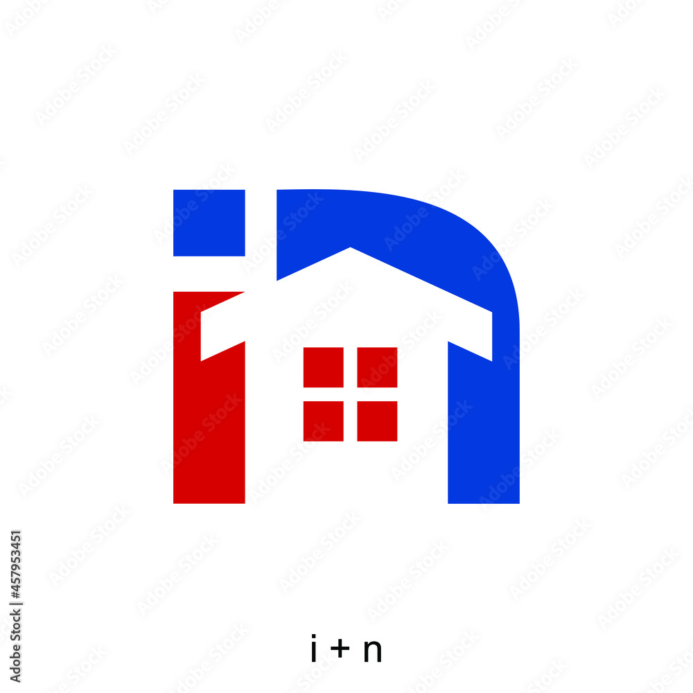 Obraz premium Letter i and n with negative space home concept. Very suitable for symbol, logo, company name, brand name, personal name, icon and many more.