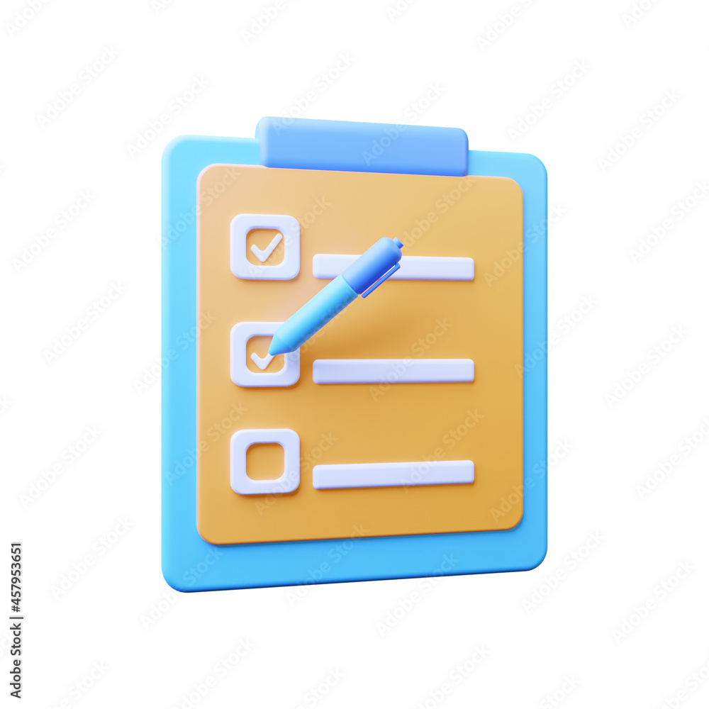 3d illustration of check list and pen on white background.Suitable for ui ux design. 3d illustration of check list and pen on white background.Suitable for ui ux design.