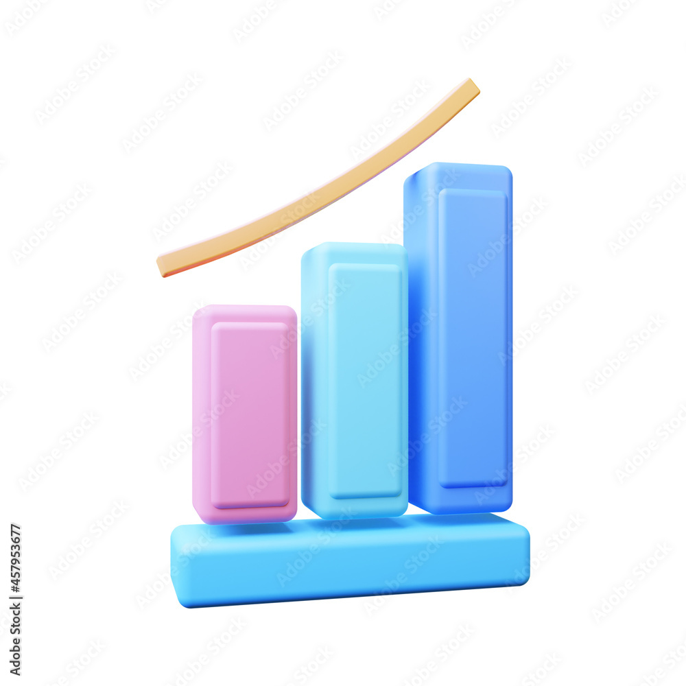 3d illustration of growing chart on white background.Suitable for ui ux design. 3d illustration of growing chart on white background.Suitable for ui ux design.