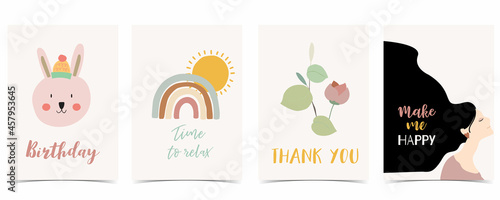 Collection of kid postcard set with leaf rainbow  sun.Editable vector illustration for website  invitation postcard and sticker
