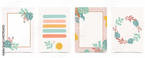 Collection of kid postcard set with leaf, sun.Editable vector illustration for website, invitation,postcard and sticker