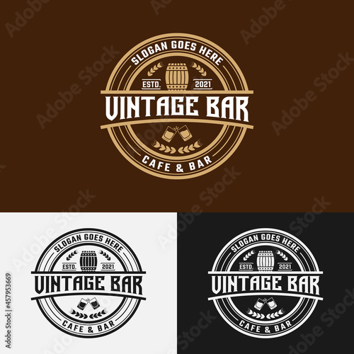 Vintage Bar Cafe Stamp Label Emblem Badge Logo Design Template. Suitable for Beer Whiskey Alchohol Rum Bar Cafe Brewery Pub Restaurant in Vintage Retro Hipster Style Logo Design.