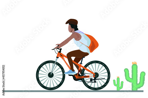 Fototapeta Naklejka Na Ścianę i Meble -  A young boy riding bicycles outdoor activities and healthy lifestyle vector illustration.