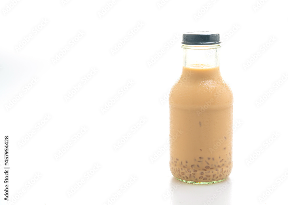 milk tea with pudding jelly in glass bottle milk tea with pudding jelly in glass bottle