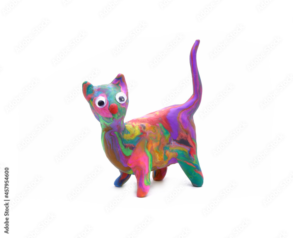 Cute kitten isolated on white background. Handmade Colorful cat play dough for kids DIY (Do it yourself) class Cute kitten isolated on white background. Handmade Colorful cat play dough for kids DIY (Do it yourself) class