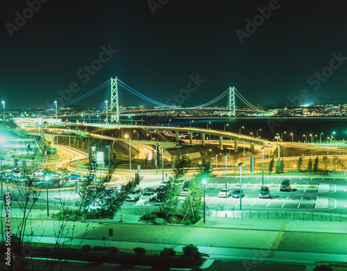 兵庫県 淡路市 淡路SAと明石海峡大橋の夜景