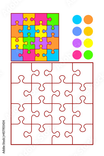 Coloring page with jigsaw puzzle abstract pattern
