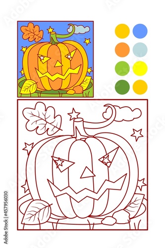 Halloween pumpkin in the night field coloring page
