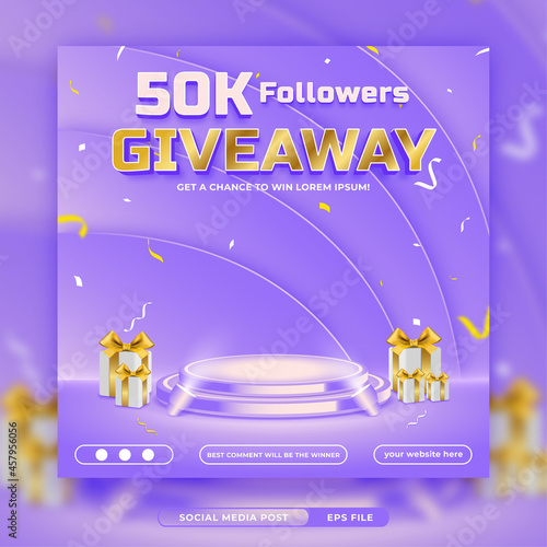 50K followers Giveaway invitation square banner template