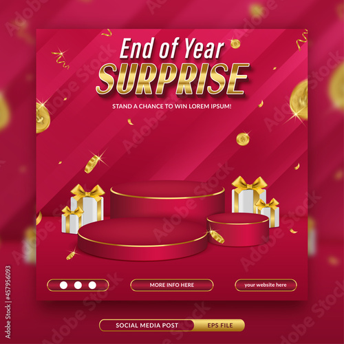 End of year surprise contest invitation social media banner template with abstract background