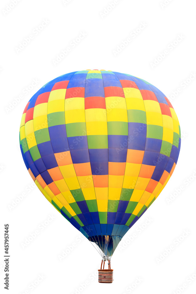 Fototapeta premium colorful hot air balloon with basket isolate on white background with clipping path
