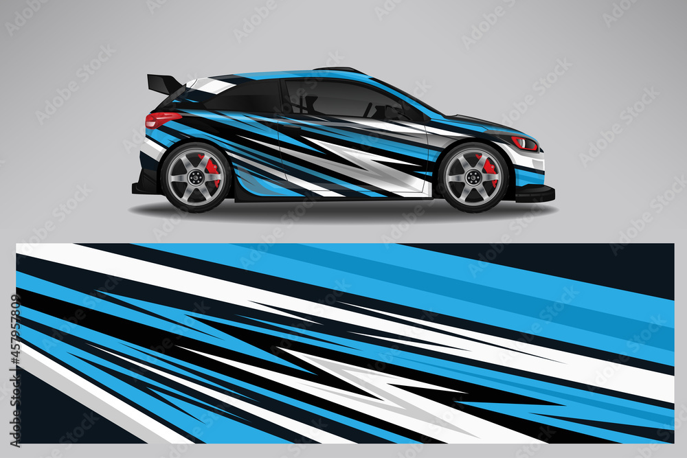 Obraz premium Wrap car vector design decal. Graphic abstract line racing background design for vehicle, race car, rally, adventure livery camouflage.