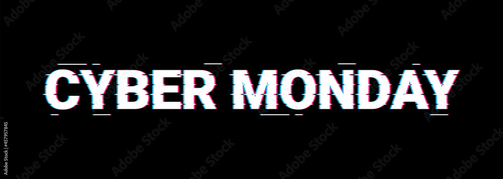 Cyber monday promo banner with lines on glitch screen. Cyberpunk, web, darkwave Cyber monday promo banner with lines on glitch screen. Cyberpunk, web, darkwave