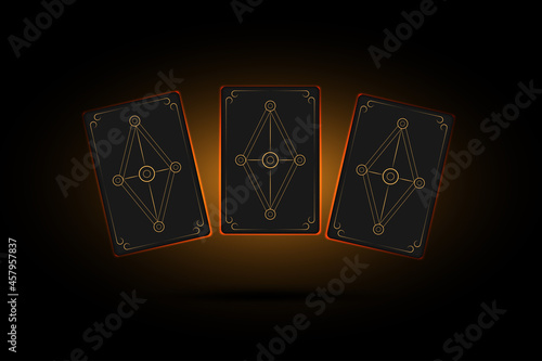 Three floating tarot cards predict yourself with a shining light