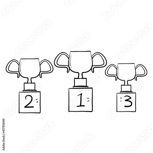 hand drawn doodle trophy winner podium icon isolated