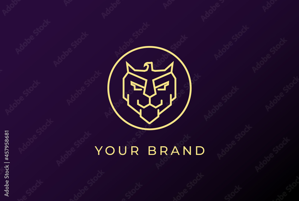Strong Golden Tiger Lion Head Face with Eagle Hawk Falcon Logo Design Vector Strong Golden Tiger Lion Head Face with Eagle Hawk Falcon Logo Design Vector
