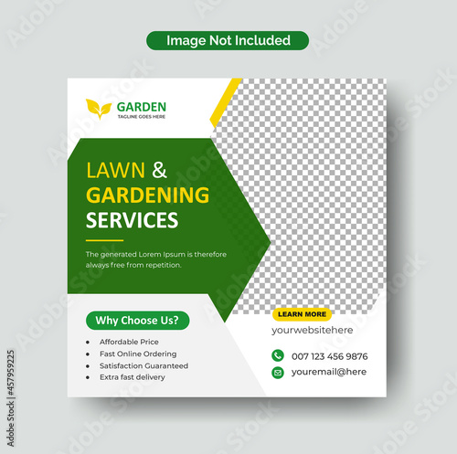 Lawn garden or landscaping service instagram post and  social media banner template Premium Vector